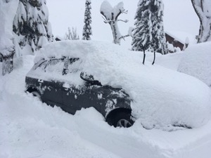 Car covered in snow in carpark