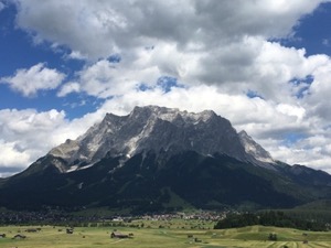 View of the Zugspitze from the balcony at MOHR resort Lermoos