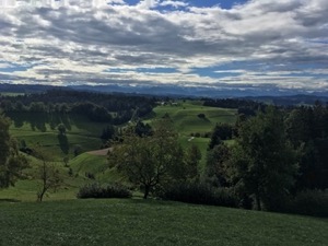 View over the rolling green hills of the Bernese Oberland