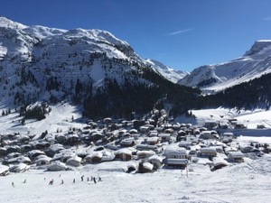 View down into Lech town from a little way up the ski slope.