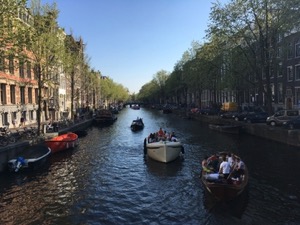 Small boats on an Amsterdam Canal