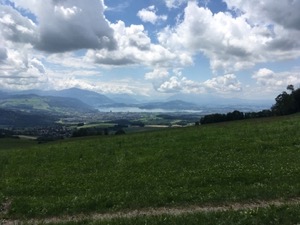 Zuggersee viewed from a distance, Rigi and base of Pilatus visible in the distance.