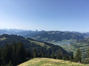 View over the Sihlsee and mountains in the background, include the Grosse Mythen