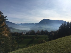 The Rigi and lake under blue skies.