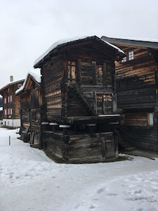 Very old wooden hut on silts with stone caps in Bellwald