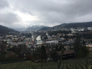 Baden city scape under low grey clouds