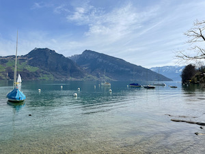 View of mountains across the Thunersee