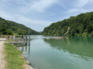 Families playing in the Rhine river