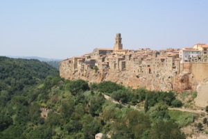 View of the city Pitligiano perched on the hill