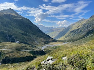 View of the Vermigelhütte and down the Unteralp valley towards Andermatt