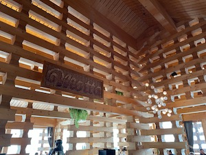 The inside of the Motta restaurant, Lenzerheide, showing the wooden construction.