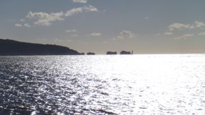 Silhouette of Isle of Wight Needles, viewed from Hurt Spit