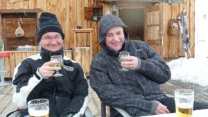 The guys enjoying a Genepie in the snow