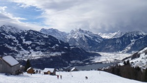 View over snow covered valleys and mountains