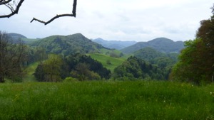 View over rolling green hills in the Jura range.