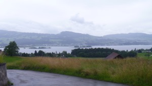 View over the Zurisee, including the islands near Rapperswill/Pfaffikon with the Albis ridge in the background